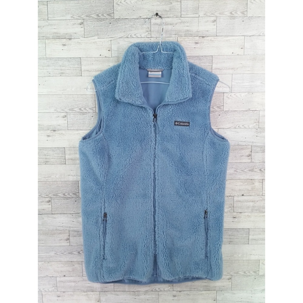 Women's Columbia Soft Sherpa Fur Full Zip Vest Size Medium M Light Blue